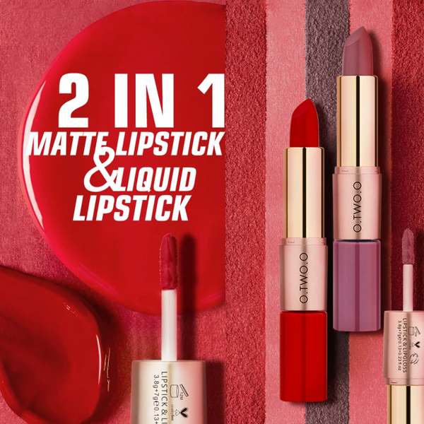 O.TWO.O 2 IN 1 Matte Lipstick&Liquid Lipstick 12 Colors Makeup Lip Glaze Waterproof Batom Lip Cosmetics Silky Texture